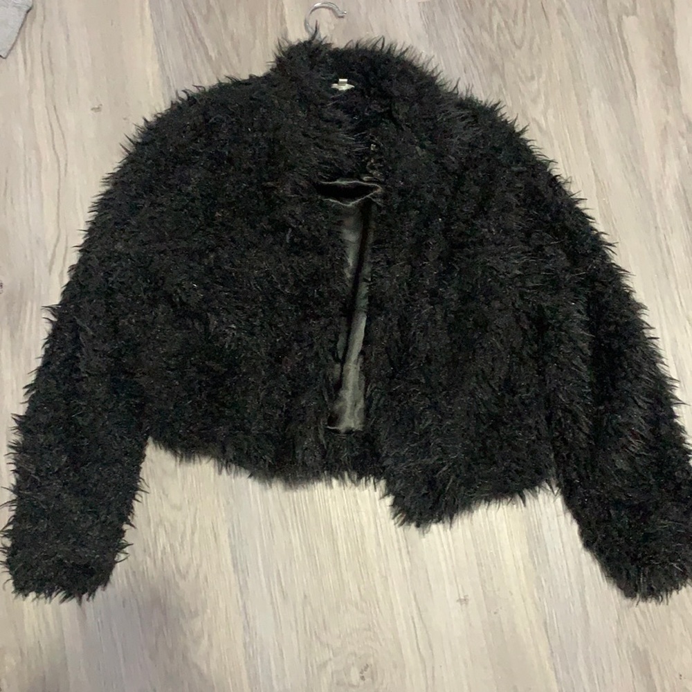 Black faux fur long sleeve